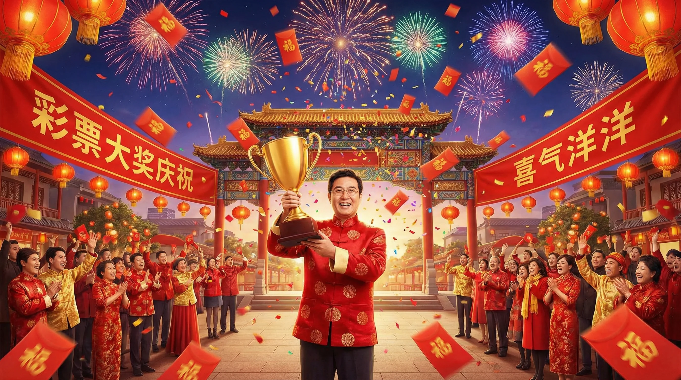 排列三中奖喜报庆祝画面